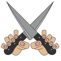knives in hands, the picture is isolated on a white background in a cartoon style in vector graphics