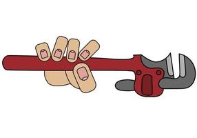 Hand holding gas wrench, isolated on white background in cartoon style in vector graphic