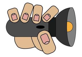 Hand holding a flashlight, isolated on white background in cartoon style in vector graphic