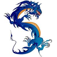 Blue dragon rising on white background vector illustration