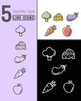 Five healthy food vector line icons on different backgrounds