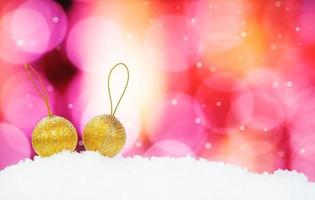 Christmas decoration on abstract background and snowflakes photo