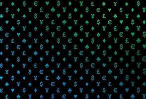 Fondo de vector azul oscuro, verde con signos de tarjetas.