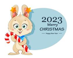Merry Christmas and Happy New Year. Cartoon rabbit vector
