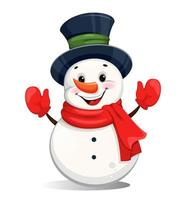 Cute cheerful Christmas snowman cartoon character vector