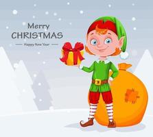 Cute Christmas elf cartoon character vector