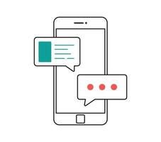 icono de notificaciones de mensajes de chat de smartphones ilustración vectorial aislada, arte de contorno de línea teléfono móvil y discursos de burbujas de chat, concepto de teléfono celular hablando en línea, hablar, conversación, diálogo vector