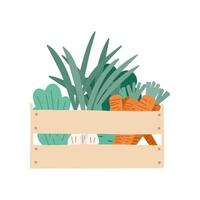 Vegetables in a box. Harvesting. Vector illustration in flat style