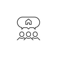 People, staff, speech bubble concept. Vector line icon for web sites, stores, online courses etc. Sign of house inside of speech bubble over group of people