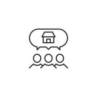 People, staff, speech bubble concept. Vector line icon for web sites, stores, online courses etc. Sign of private house inside of speech bubble over group of people