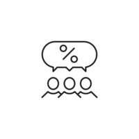 personas, personal, concepto de burbuja de habla. icono de línea vectorial para sitios web, tiendas, cursos en línea, etc. signo de porcentaje dentro de la burbuja del habla sobre un grupo de personas vector