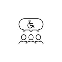 People, staff, speech bubble concept. Vector line icon for web sites, stores, online courses etc. Sign of disable person inside of speech bubble over group of people