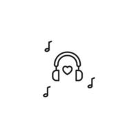 Vector sign suitable for web sites, apps, articles, stores etc. Simple monochrome illustration and editable stroke. Line icon of heart surrounded by headphones and musical note