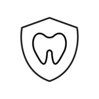 Profession and occupation concept. Modern outline sign drawn in flat style. Editable stroke. Vector monochrome isolated line icon of tooth inside of shield