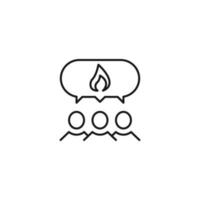 People, staff, speech bubble concept. Vector line icon for web sites, stores, online courses etc. Sign of fire or flame inside of speech bubble over group of people