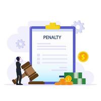 Penalty vector concept. Stressful businessman looking at a charge and expense punishment notice.