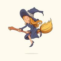 A beautiful cartoon witch flies on a broomstick.vector design vector