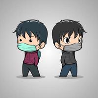 cute boy wearing mask, avoid virus, vector image