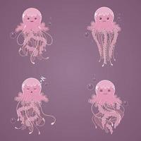 Cute Cartoon Jellyfish Illustration with various expressions,vector design vector