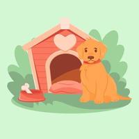 lindo cachorro con casa de perro. muebles para mascotas. vector libre. barkitecture