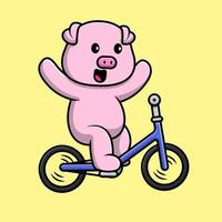 lindo cerdo montando bicicleta dibujos animados vector icono ilustración. concepto de dibujos animados plana