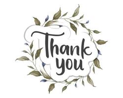 Thank you script with watercolor floral ornaments vector