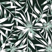 Abstract vintage colors seamless tropical pattern with gray blue bamboo plants leaves and foliage on dark background. Seamless exotic pattern with tropical plants. Exotic wallpaper. Summer design vector