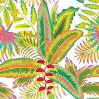 abstract nature seamless pattern with colorful tropical leaves and plants folisge on light background. Vector design. Jungle print. Floral background. Printing and textiles. Exotic tropics. spring