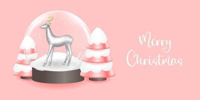 Christmas 3D Silver reindeer in a glass balloon vector illustration