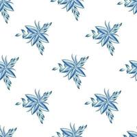 patrón tropical transparente floral con plantas de color azul brillante y hojas sobre fondo blanco. Fondo de patrón de vector transparente de hoja de selva. patrón exótico sin costuras con plantas tropicales. diseño de verano