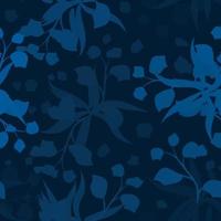 verano nocturno con plantas tropicales abstractas follaje de patrones sin fisuras sobre fondo oscuro. textura de estampados de moda. impresión de la selva. fondo floral. trópico exótico. naturaleza decorativa. silueta. otoño vector