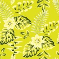 green Tropical fern leaves and monstera plants foliage, hand drawn seamless pattern with heliconia flower on light background. Floral background. Exotic tropics. Summer design. jungle wallpaper