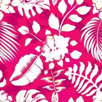 vintage heliconia flowes illustration seamless pattern with tropical banana palm leaves and montera leaf plants on abstract pink background. Floral background. Exotic tropics. Summer design. nature vector