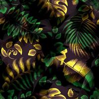 ilustración de fondo abstracto con plantas tropicales de sombra deja un patrón sin costuras sobre fondo oscuro. colorido floral con estilo. fondo floral. trópicos exóticos. papel pintado de la naturaleza. diseño de verano vector