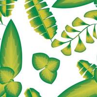 patrón creativo sin fisuras con hojas de plantas tropicales verdes y follaje sobre fondo blanco. diseño vectorial estampado de jungla plana. fondo floral. fondo botánico. trópicos exóticos. diseño de verano vector