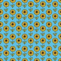 Yellow flowers seamless pattern on blue background. Floral repeated ornament vector illustration.
