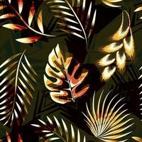 abstract tropical foliage seamless pattern with monstera fern leaves plants on grunge background. colorful vector design. nature element. nature background. tropical wallpaper. Exotic tropic. Summer