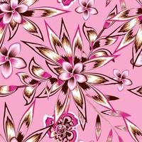 rosa abstracto colorido tropical frangipani flores patrón sin costuras con plantas de moda hojas y follaje sobre fondo pastel. impresión de diseño vectorial. fondo floral. trópico exótico. arte de la naturaleza vector