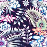 colorful tropical leaves seamless pattern with plants and foliage on dark background. Vector design. Jungle print. Floral background. Printing and textile. Exotic tropic. nature wallpaper. Summer