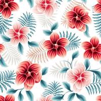 pink monochromatic tropical abctract floral seamless pattern with blue fern leaves and plants foliage on white background. interior wallpaper. fashionable prints texture. Floral background. autumn vector