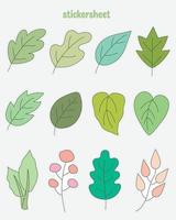 Set of leaf stickers. Bullet journal stickers, planner, scrapbook stickers design. vector