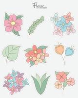 Set of flower and leaf stickers. Bullet journal stickers, planner, scrapbook stickers design. vector