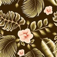 hermoso color vintage tropical rosa floral sin costuras con hojas de palma de plátano monocromáticas verdes y follaje vegetal sobre fondo nocturno. textura de moda. fondo floral. diseño de verano vector