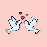 Couple of doves icon with heart. Simple editable design of line tender colorful icon for wedding. Pigeons vector