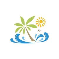 Cute Illustration Of Summer Vacation With Palm Trees, Ocean Waves And Sun Vector Desain