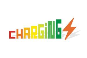 Typography Charging For Battery Charge Logo With Rainbow Color As Battery Level Indicator And Lightning Icon Vector Design