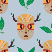 Naive seamless pattern with African totem mask vector