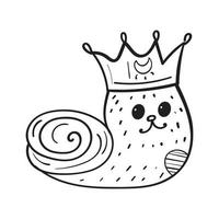 Snail doodle in a crown coloring page vector