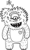 Monster with a flower on its head coloring page vector