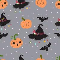Witchs hat for Halloween and ripe orange pumpkin background pattern vector